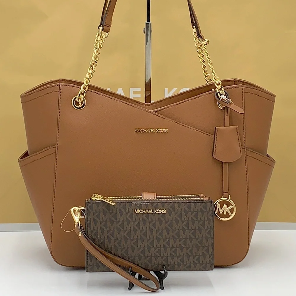 MICHAEL KORS LG X CHAIN SHOULDER TOTE & WALLET SET